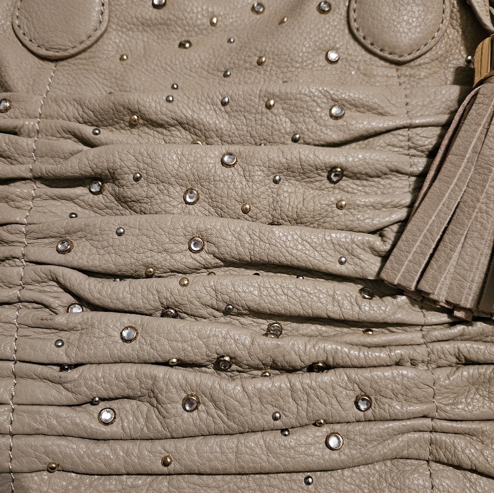 Frosting by Mary Norton Elegant Tan Studded Tote Bag. - Picture 3 of 11
